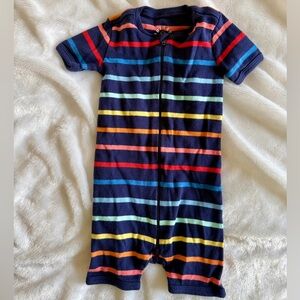 Primary Navy Short-Sleeve One-Piece with Rainbow Stripes